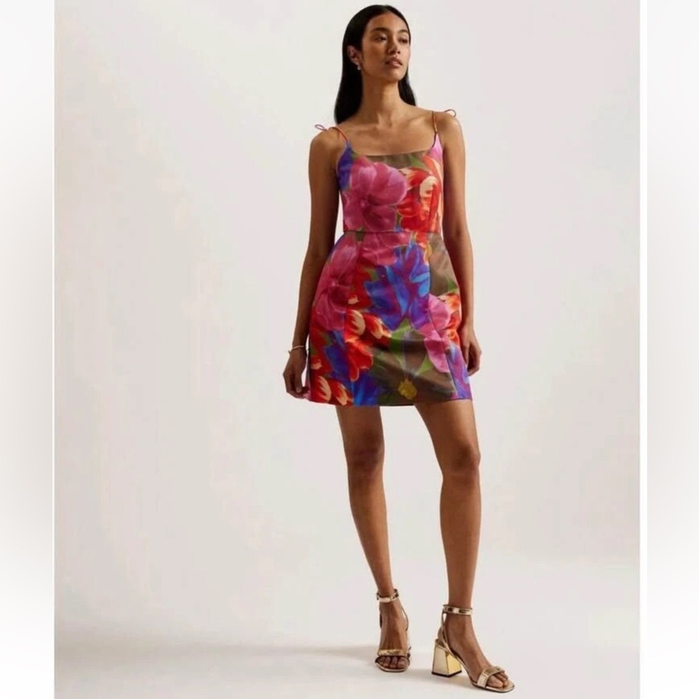 Ted Baker London Womens Floral Printed Jyneen Fitted Bodice Mini Dress NWT $295
